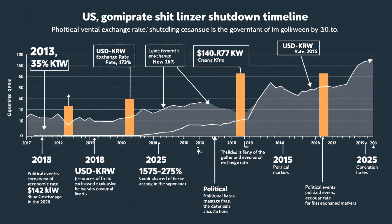 과거와 현재 미국 셧다운 기간과 원-달러 환율 변동 패턴을 비교하는 인포그래픽
