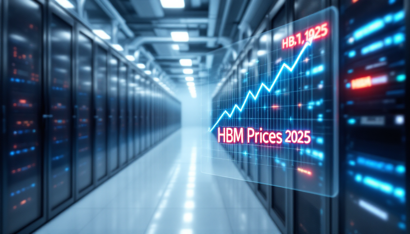 AI 데이터센터 서버실의 고성능 GPU와 급증하는 HBM 수요를 시각화한 이미지