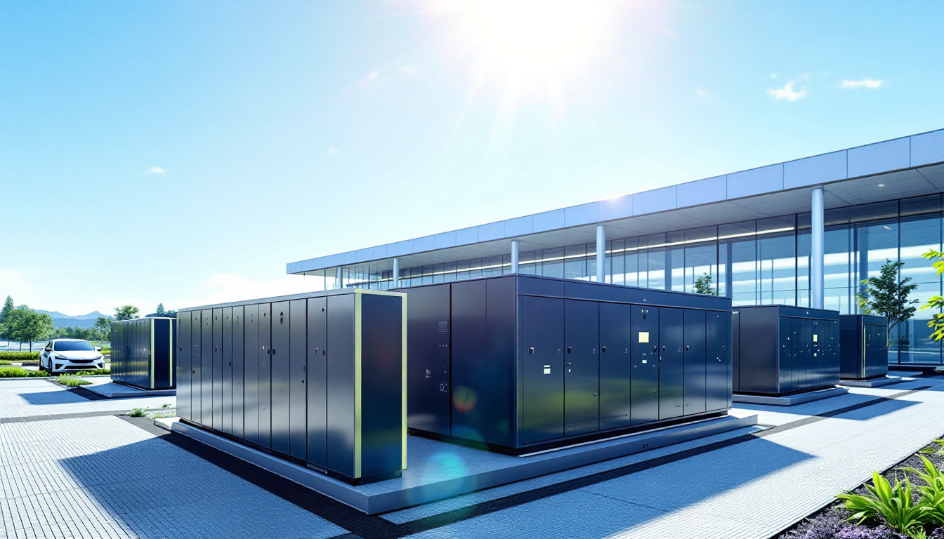 AI 데이터센터와 전기차, 태양광 패널이 결합된 ESS 시설의 이미지
