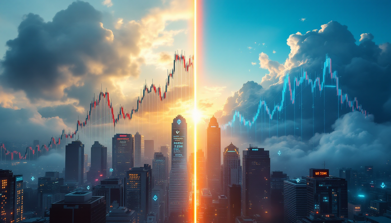 2026년 코인 시장의 불확실성 속 희망과 변동성 장세를 대비해 표현한 이미지, 변동성 횡보와 규제 완화 및 기술 발전으로 인한 상승 전환을 대비하여 표현