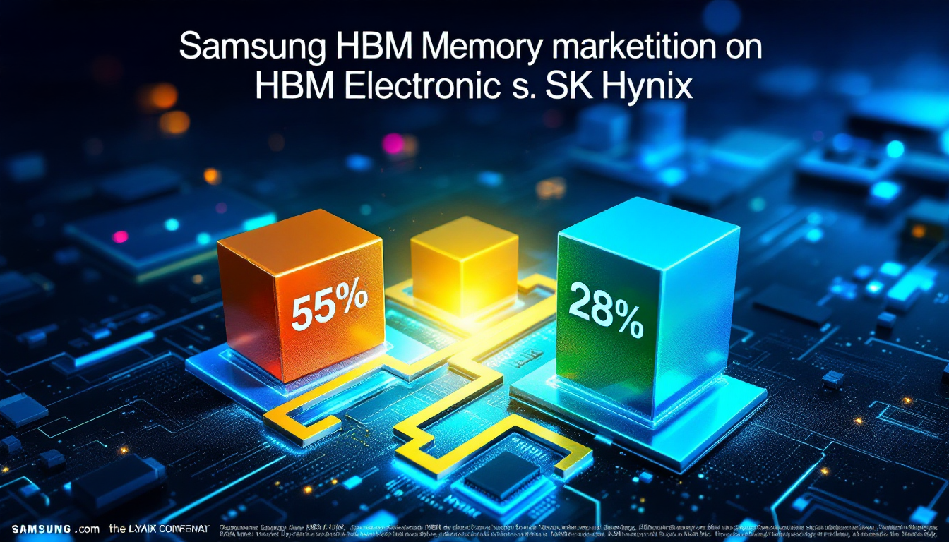 삼성전자와 SK하이닉스의 HBM 시장 점유율 및 기술 경쟁 구도를 나타내는 시각적 비교 인포그래픽