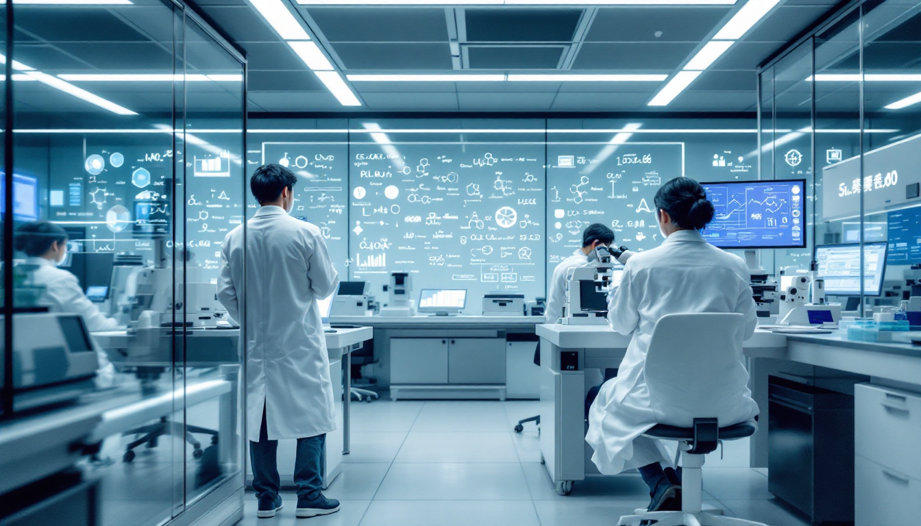 삼천당제약의 2026년 혁신적 연구개발 현장을 보여주는 최첨단 제약 연구소의 이미지