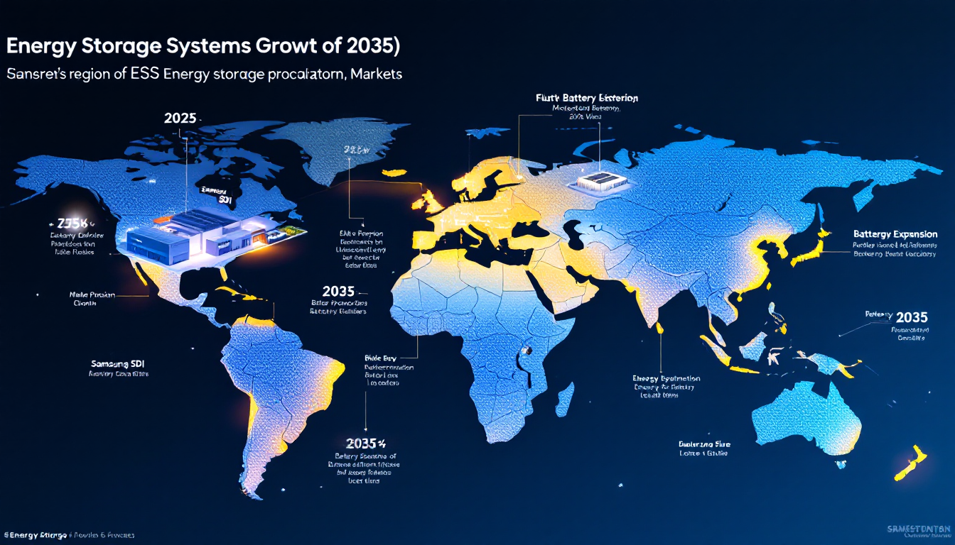 글로벌 ESS 시장 성장과 삼성SDI의 북미 생산 확대를 보여주는 이미지