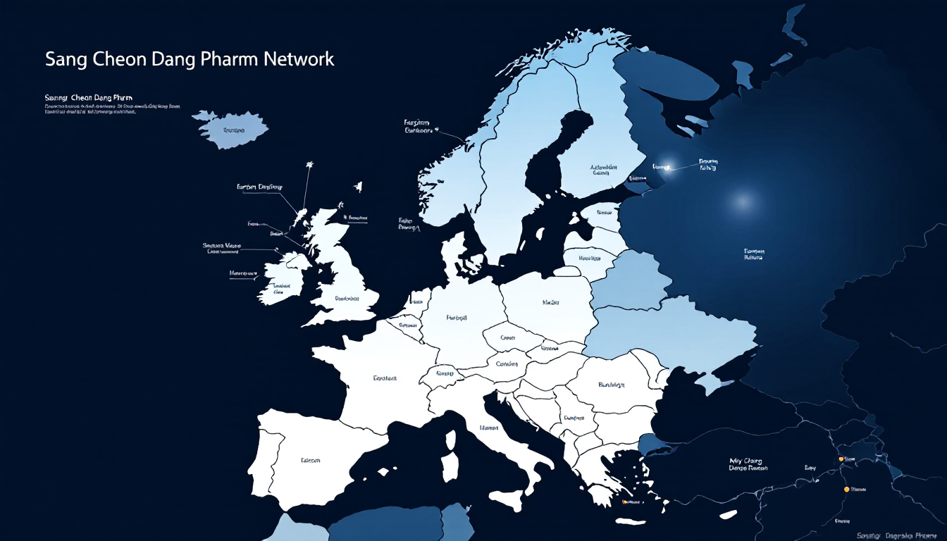 삼천당제약의 유럽 9개국, 캐나다, 일본 독점 공급 및 판매 시장 지도 이미지