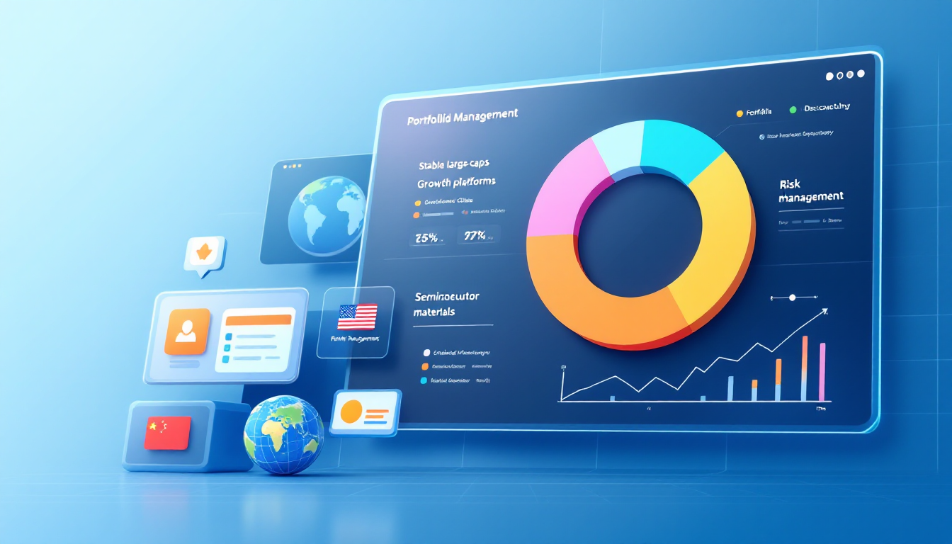 2026년 AI 투자 전략 포트폴리오와 리스크 관리 전략을 나타내는 시각적 이미지